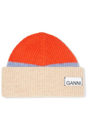 GANNI | Ribbed striped wool-blend beanie | NET-A-PORTER.COM