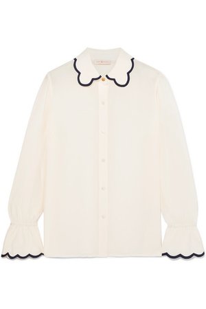 Tory Burch | Scalloped silk crepe de chine shirt | NET-A-PORTER.COM