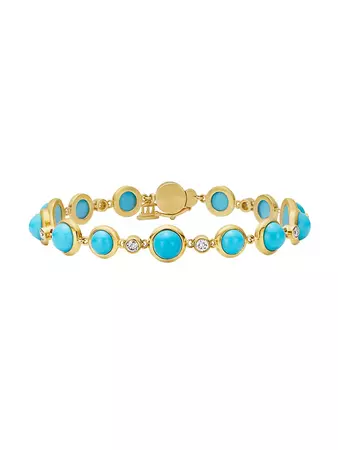 Temple St. Clair CL 18K Yellow Gold, Turquoise & Diamond Full Moon Bracelet