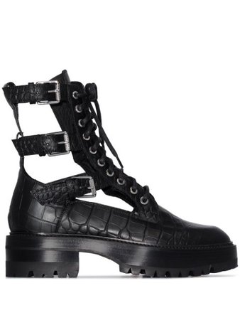 Amiri Snake-Embossed Cut-Out Combat Boots Y0G20414CM Black | Farfetch