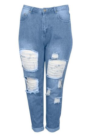 Plus All Over Ripped Mom Jean | Boohoo