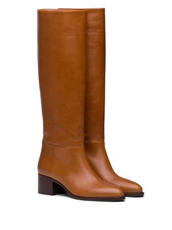 Prada pointed toe knee-high boots brown 1W272MF0453LBM - Farfetch