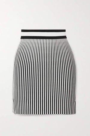Off White Striped Ribbed-knit Mini Skirt - Black