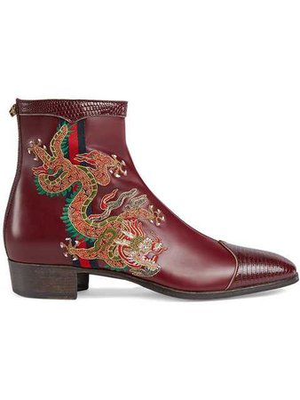 Gucci Leather Boot With Dragon - Farfetch