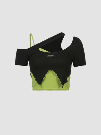 neon green and black top