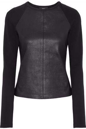 Leather-paneled Stretch-knit Top