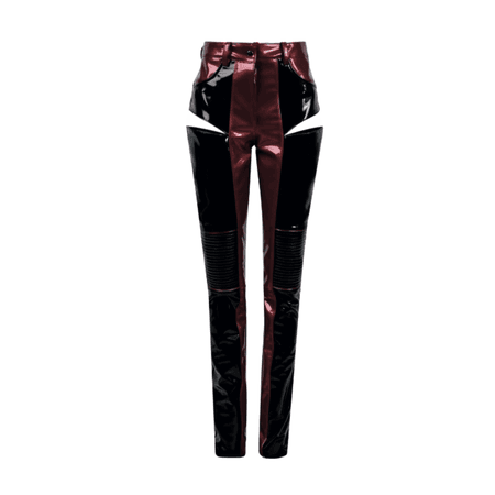 LAQUAN SMITH Moto Pant With Hip Cutout Chocolate And Crimson