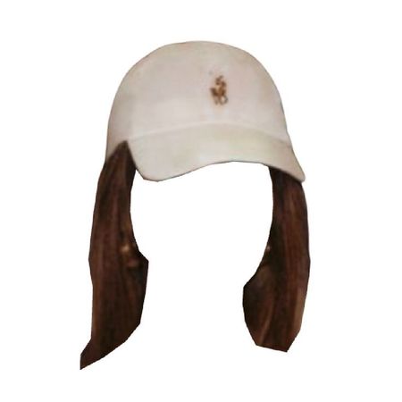 straight red brown hair white polo baseball cap hat