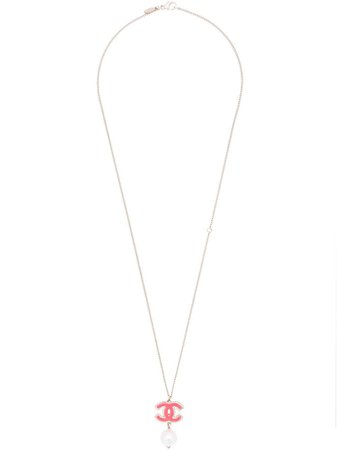 Chanel Vintage CC Logo faux-pearl Charm Necklace - Farfetch