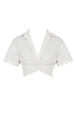 Clothing : Tops : 'Remi' White Twist Front Crop Shirt
