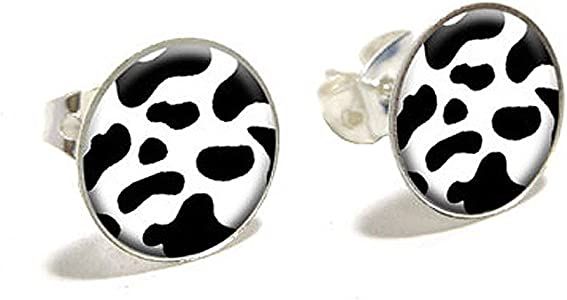 Amazon.com: Cow Print Novelty Silver Plated Stud Earrings: Clothing, Shoes & Jewelry