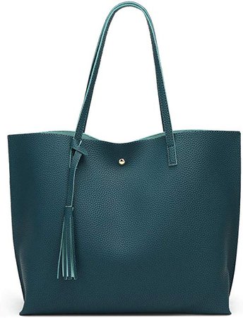 Amazon.com: Women's Soft Faux Leather Tote Shoulder Bag from Dreubea, Big Capacity Tassel Handbag Dark Teal: Shoes