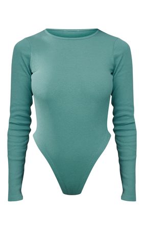 Teal Basic Rib Long Sleeve Bodysuit | Tops | PrettyLittleThing USA