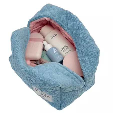 Atlas | Blue + Pink Gingham Quilted Bag | Make Up Bag | Skincare Bag