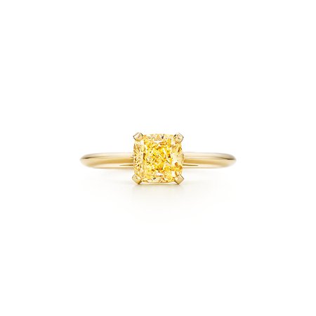 Ring in 18k gold with a cushion-cut yellow diamond. | Tiffany & Co.