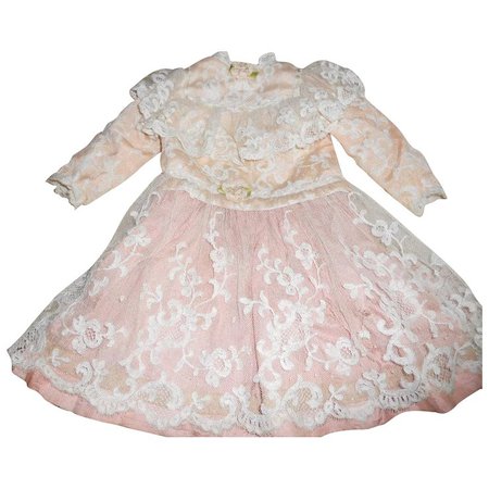 Antique Over Lace Pink and Peach Silk Doll Dress : Tresors-de-Belles | Ruby Lane