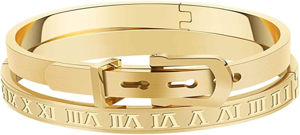 Amazon.com: Jaline Gold Silver Rose Gold Plated Bracelets for Men Women Roman Numeral Bangle Bracelet Stainless Steel Personalized Engraved Unisex Gift (2 Pcs Womens Gold Bangle): Clothing, Shoes & Jewelry