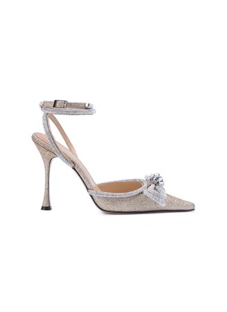 mach & mach crystal double bow heels in gold