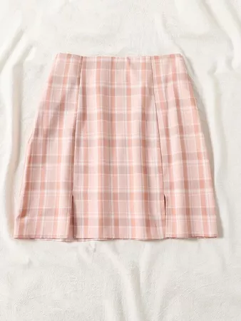 Plaid Split Hem Skirt | SHEIN USA