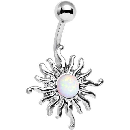 White Synthetic Opal Tribal Shining Sun Belly Ring – BodyCandy