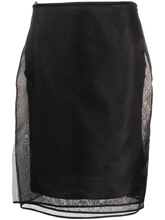 Helmut Lang Sheer Multiple Layered Silk Skirt J09HW302 Black | Farfetch