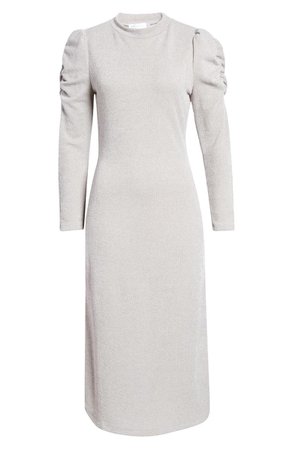 All in Favor Mélange Puff Long Sleeve Dress | grey