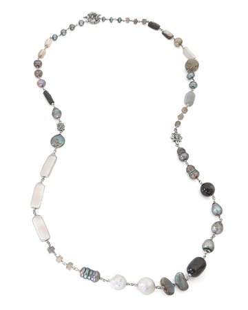 Stephen Dweck Peacock Silver Pearl & Bead Necklace
