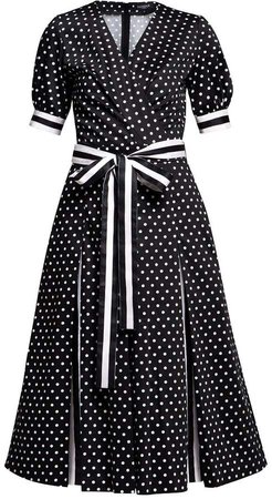 Rumour London - Jennifer Polka Dot Flared Cotton Dress With Striped Details & Slits