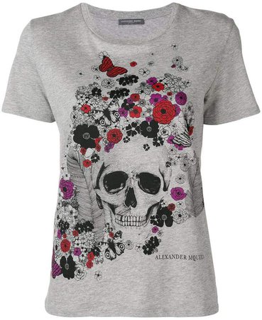 floral skull-print T-shirt