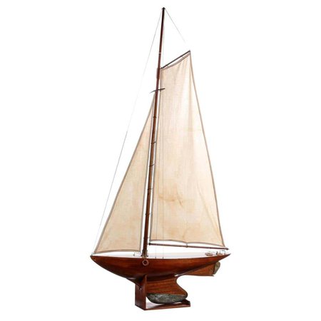 Antique Pond Yacht with Planked Deck and Fully Rigged on Stand For Sale at 1stDibs