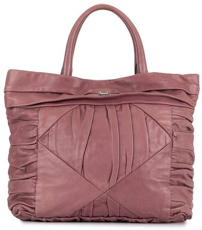 Pre-Owned pleated logo plaque tote