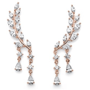 Seta Jewelry Marquise And Pear-cut White Crystal Laurel Leaf And Hanging Crystal Accent Ear Climber Earrings Rose
