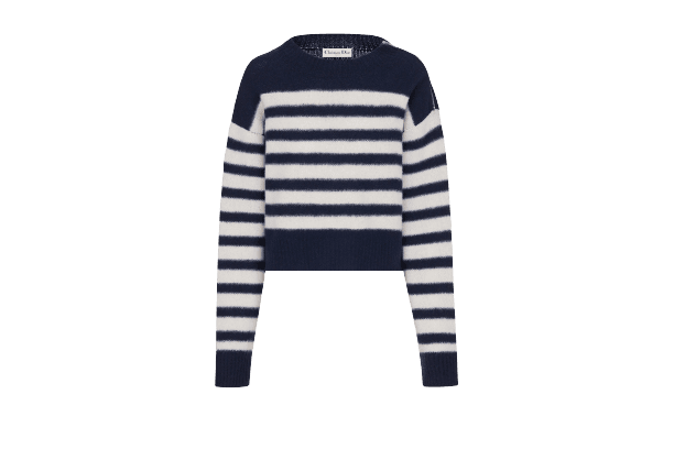 SWEATER Navy Blue Cashmere with White Stripes
