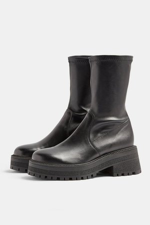 AYLA Black Leather Chunky Sock Boots | Topshop