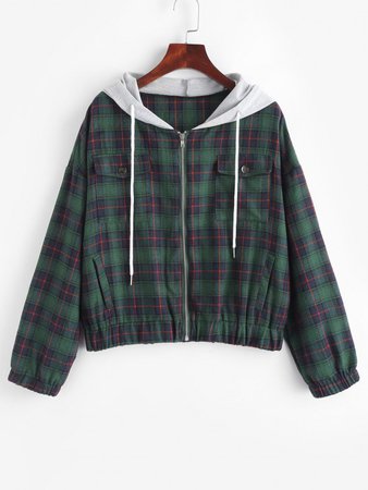 [32% OFF] 2020 Flannel Plaid Tartan Zip Up Combo Jacket In DEEP GREEN | ZAFUL