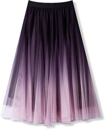 Amazon.com: Women’s Tulle Skirts Midi Elastic High Waist Pleated Mesh Flowy A-Line Party Long Tutu Skirt Gradient Purple : Clothing, Shoes & Jewelry