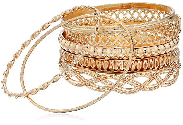 Amazon.com: GUESS "Basic" Gold 7 Piece Mixed Bangle Bracelet: Jewelry