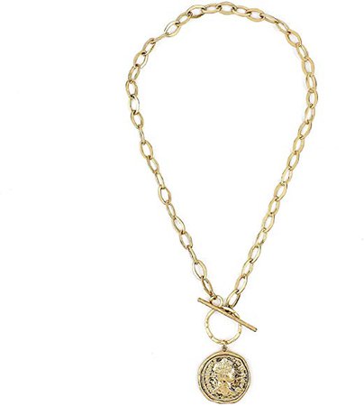 Amazon.com: POMINA Gold Silver Medallion Coin Pendant Toggle Necklace (Worn Gold): Jewelry