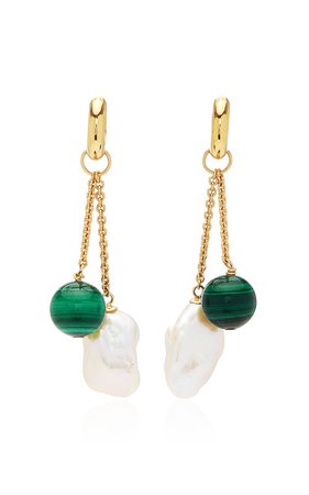 18K Gold, Malachite And Pearl Earrings by Haute Victoire | Moda Operandi