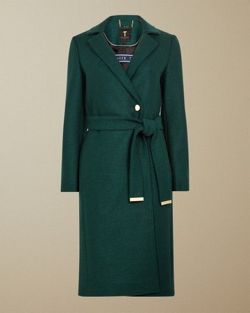 Buttoned wrap coat - Dark Green | Jackets and Coats | Ted Baker UK