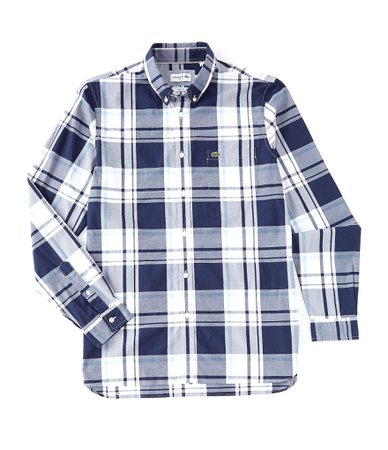 navy blue blue and white plaid button down