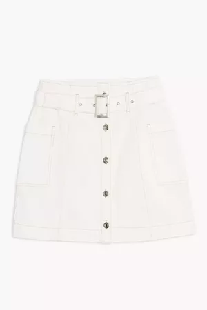 White Button Down Belted Denim Skirt | Topshop