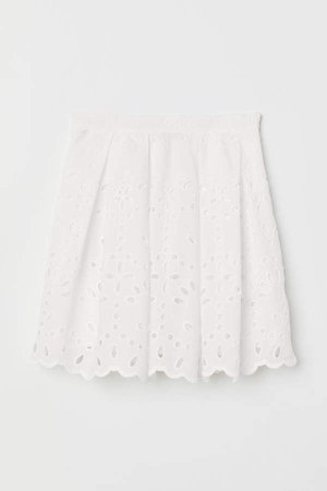 Skirt with Eyelet Embroidery - White