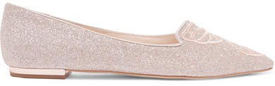 Bibi Butterfly Embroidered Glittered Leather Point-toe Flats - Metallic