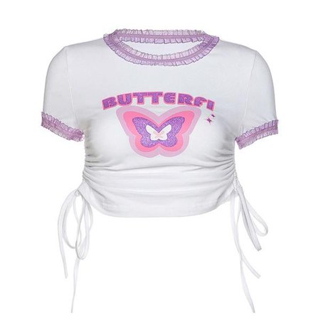 Y2K Butterfly Retro Crop Top Shirt Glitter 90s Cute | Kawaii babe – Kawaii Babe