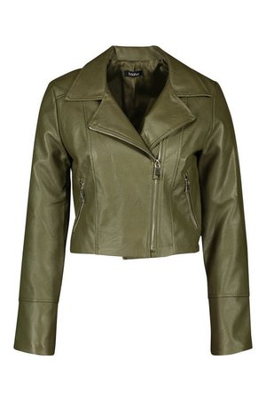 Faux Leather Biker Jacket | Boohoo green