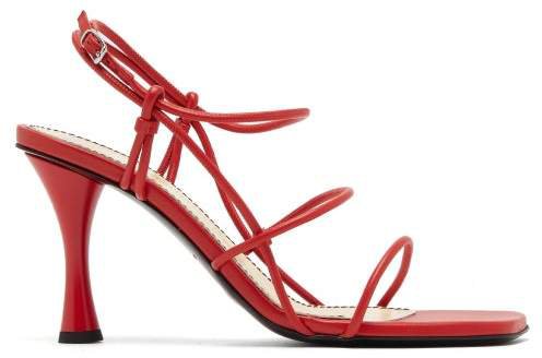 Square-toe Leather Sandals - Red