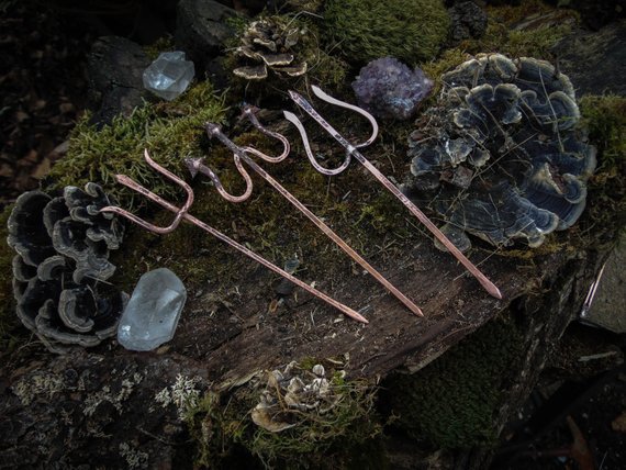 Copper Trident hair stick Gothic Devil fork hairpin pagan | Etsy