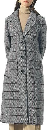 Amazon.com: chouyatou Women's Big Notch Lapel Single Breasted Mid-Long Wool Blend Coat : Clothing, Shoes & Jewelry