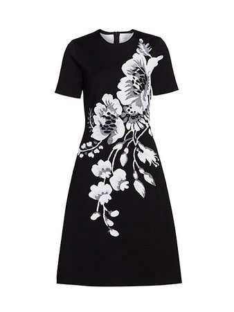 Carolina Herrera, Floral Jacquard Short Sleeve Dress
